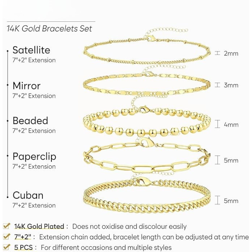 14K Gold Bracelet Stack Set