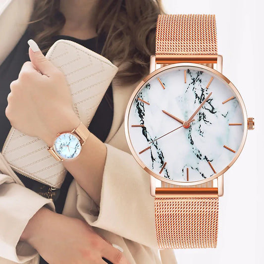 Elegant Rose Gold Marble Timepiece